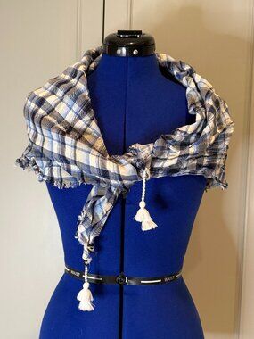Juicy Couture Scarf Plaid Wilderness Checkered Blue, 34" square, NWOT